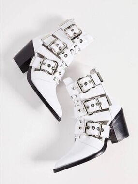 Jeffrey Campbell White Buckle Ankle Boots Size 7 | Western Moto Statement